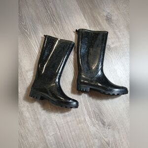 Codelli Black Glitter Women's Rain Boots. Size 6